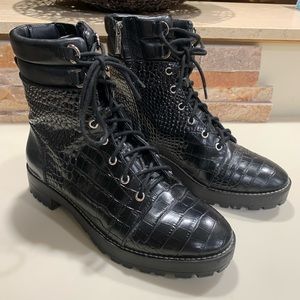 Gianni Bini, the Snake Skin Leather Lace-Up Combat Booties- size 11